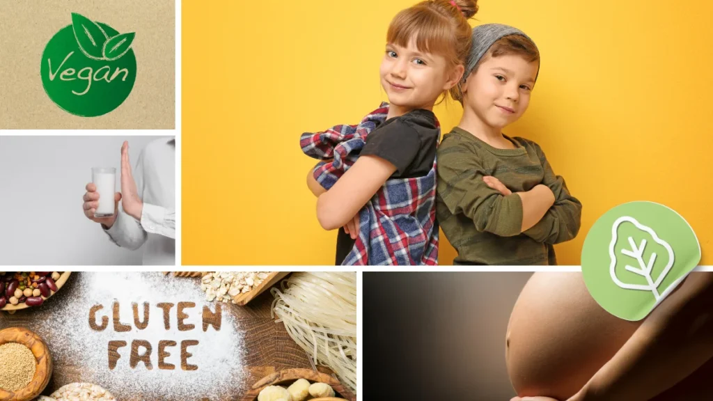 Mode de vie vegan, enfants en bonne santé, sans gluten, grossesse et intolérance au lactose