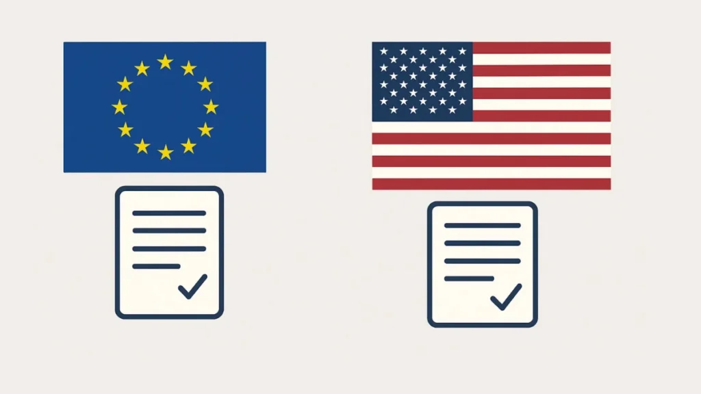 European and American flags representing different food safety regulations